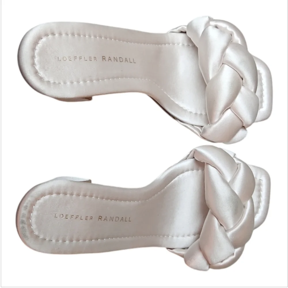 LOEFFLER RANDALL | Cream Satin Braided Strap Block Heel Sandals 6